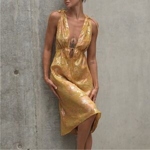 Rumored Gold Floral Midi Dress